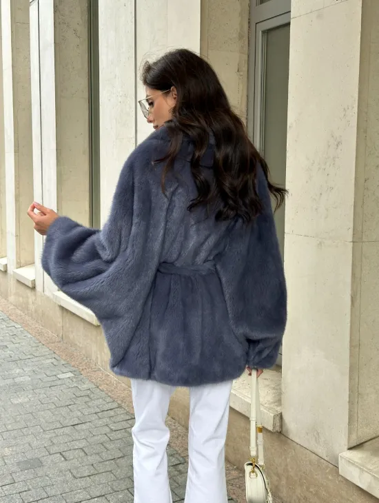 Шуба норковая летучая мышь - цвет джинс