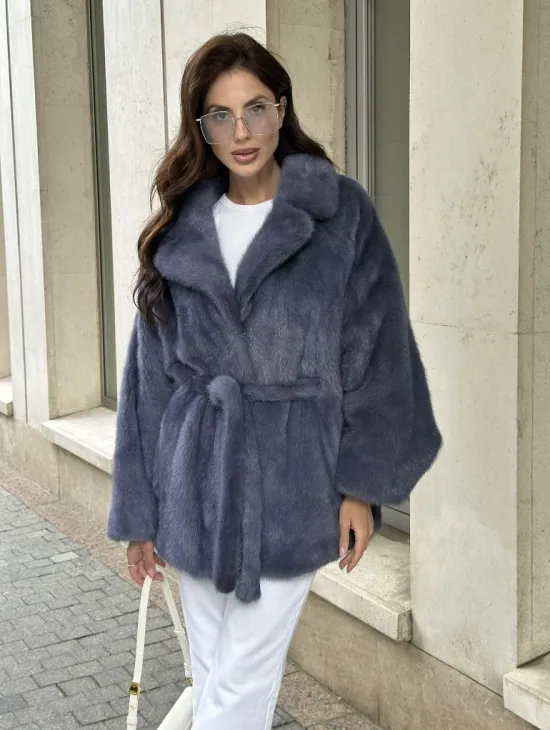 Шуба норковая летучая мышь - цвет джинс