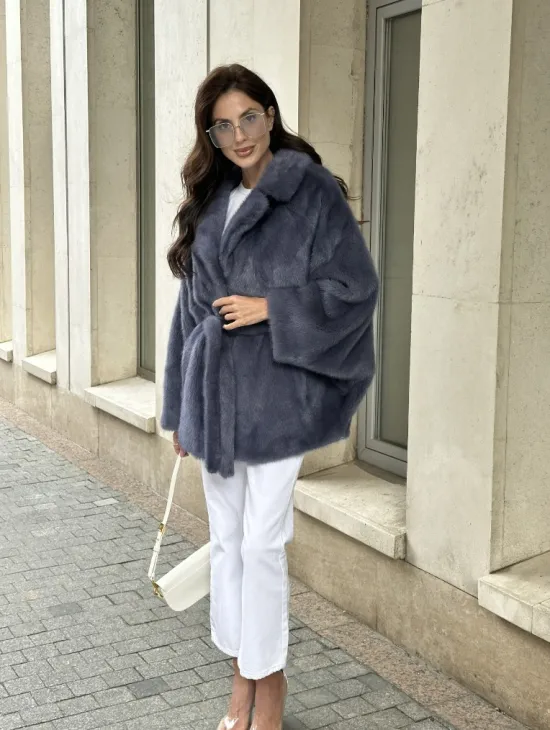 Шуба норковая летучая мышь - цвет джинс