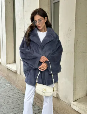 Шуба норковая летучая мышь - цвет джинс