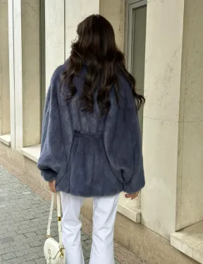 Шуба норковая летучая мышь - цвет джинс