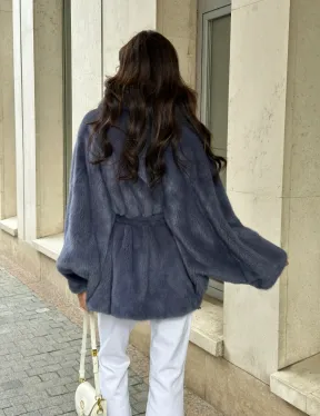 Шуба норковая летучая мышь - цвет джинс