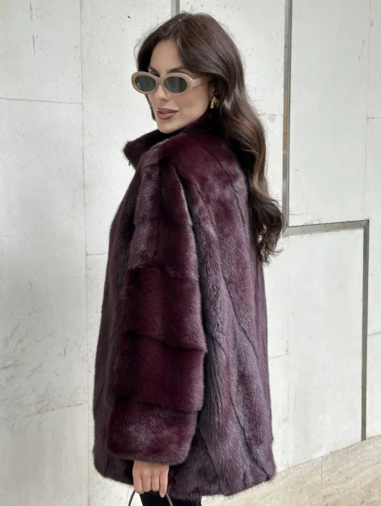 Женская норковая курточка - цвет бордо