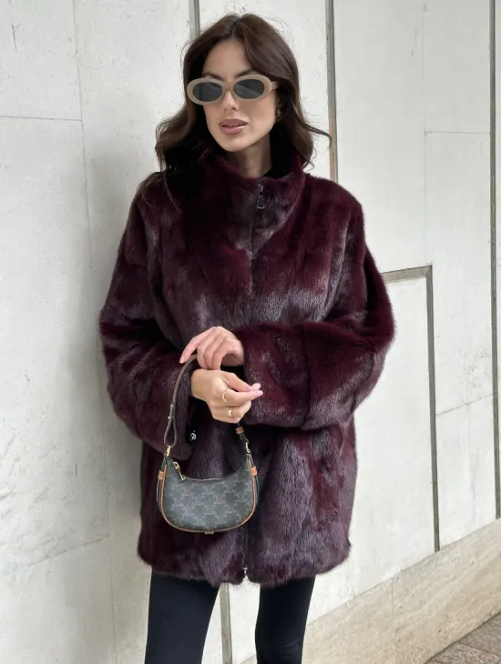 Женская норковая курточка - цвет бордо