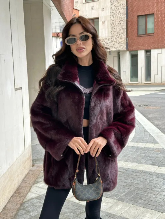 Женская норковая курточка - цвет бордо