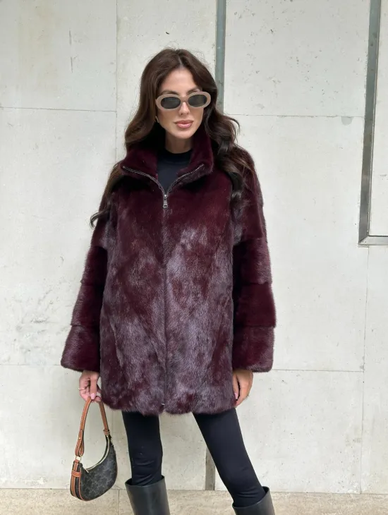 Женская норковая курточка - цвет бордо