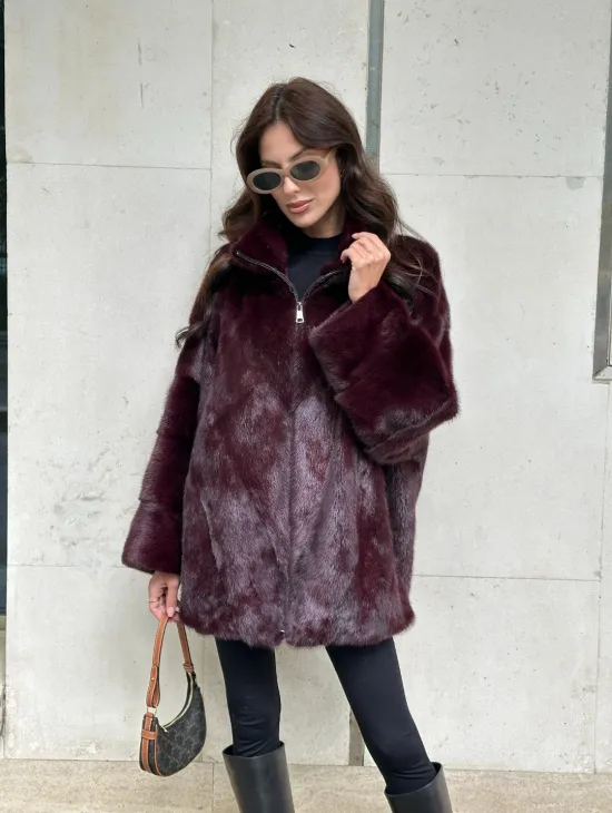 Женская норковая курточка - цвет бордо