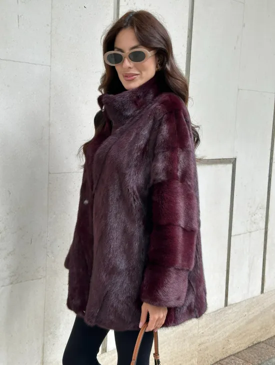 Женская норковая курточка - цвет бордо