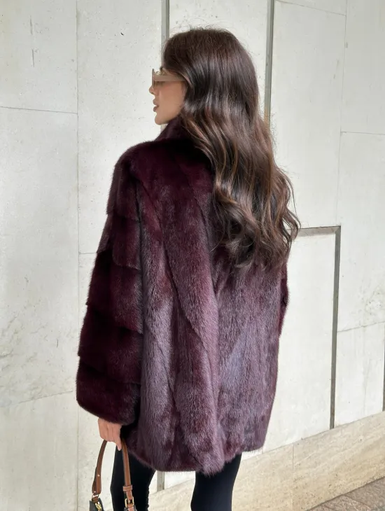 Женская норковая курточка - цвет бордо