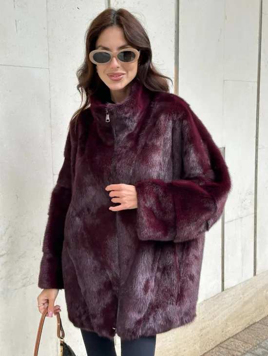 Женская норковая курточка - цвет бордо