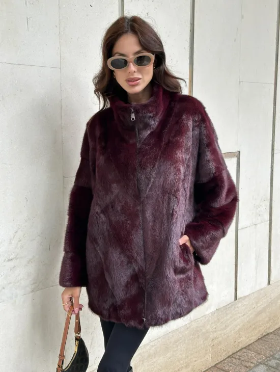 Женская норковая курточка - цвет бордо