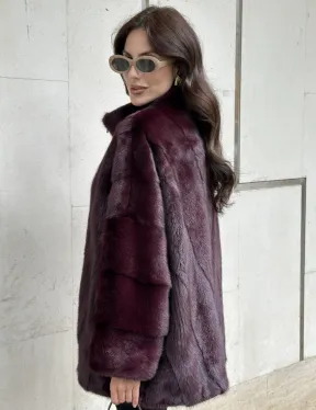 Женская норковая курточка - цвет бордо