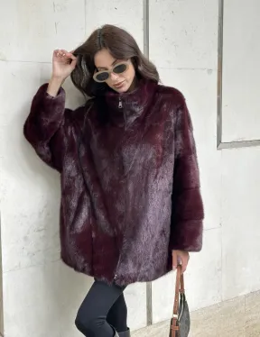 Женская норковая курточка - цвет бордо