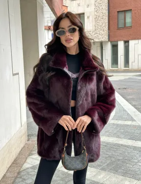 Женская норковая курточка - цвет бордо