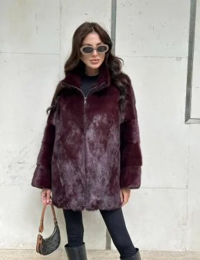 Женская норковая курточка - цвет бордо