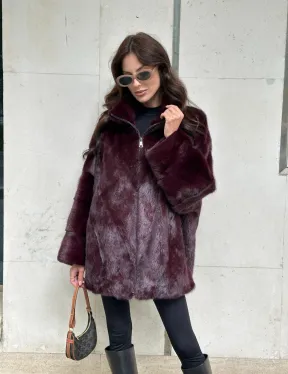 Женская норковая курточка - цвет бордо