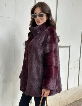 Женская норковая курточка - цвет бордо
