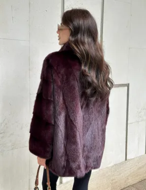 Женская норковая курточка - цвет бордо
