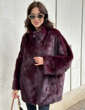 Женская норковая курточка - цвет бордо