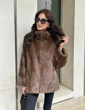 Норковая шуба в коричневом оттенке - Соболь
