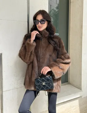 Норковая шуба в коричневом оттенке - Соболь