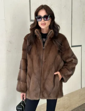 Норковая шуба в коричневом оттенке - Соболь