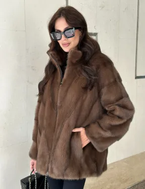 Норковая шуба в коричневом оттенке - Соболь