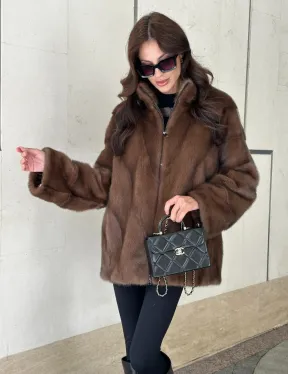 Норковая шуба в коричневом оттенке - Соболь