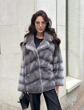 Норковый полушубок с английским воротником - цвет Platinum