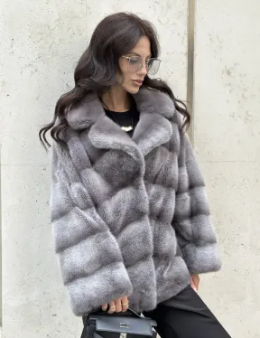 Норковый полушубок с английским воротником - цвет Platinum