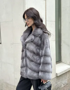 Норковый полушубок с английским воротником - цвет Platinum