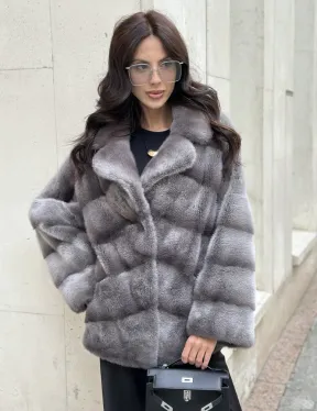 Норковый полушубок с английским воротником - цвет Platinum