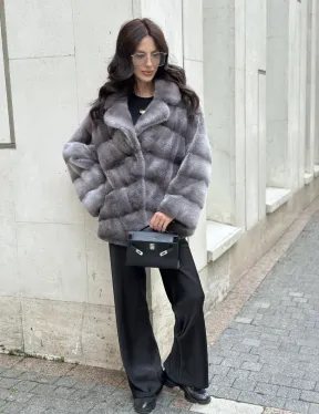 Норковый полушубок с английским воротником - цвет Platinum