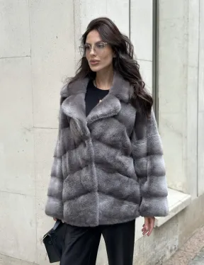 Норковый полушубок с английским воротником - цвет Platinum