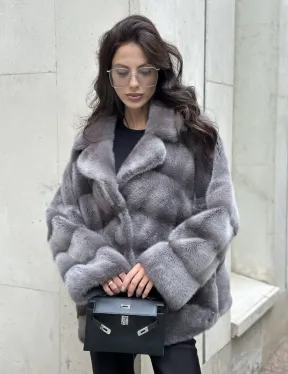 Норковый полушубок с английским воротником - цвет Platinum