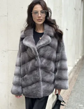 Норковый полушубок с английским воротником - цвет Platinum