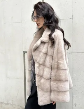 Шуба из меха норки английский воротник пудра