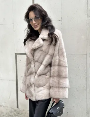 Шуба из меха норки английский воротник пудра