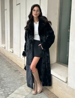 Черная норковая шуба NAFA MINK с поясом в пол