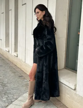 Черная норковая шуба NAFA MINK с поясом в пол