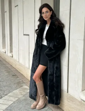 Черная норковая шуба NAFA MINK с поясом в пол