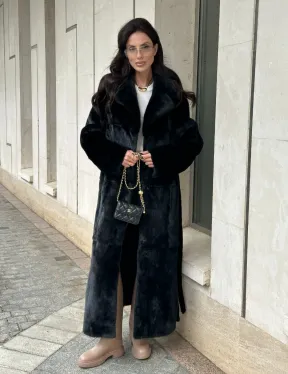 Черная норковая шуба NAFA MINK с поясом в пол