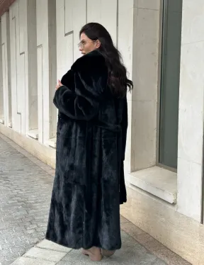 Черная норковая шуба NAFA MINK с поясом в пол