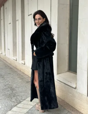 Черная норковая шуба NAFA MINK с поясом в пол