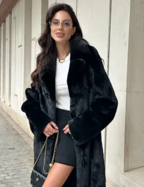 Черная норковая шуба NAFA MINK с поясом в пол