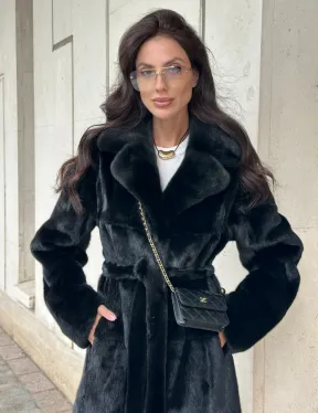 Черная норковая шуба NAFA MINK с поясом в пол