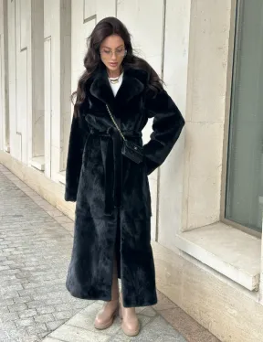 Черная норковая шуба NAFA MINK с поясом в пол