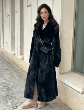 Черная норковая шуба NAFA MINK с поясом в пол
