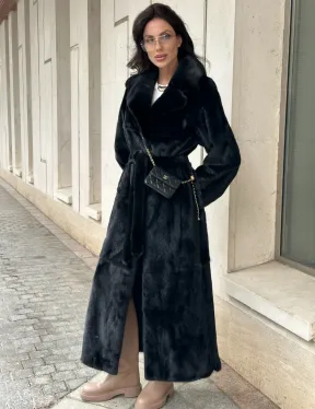 Черная норковая шуба NAFA MINK с поясом в пол