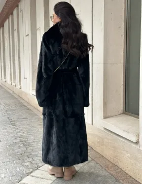 Черная норковая шуба NAFA MINK с поясом в пол